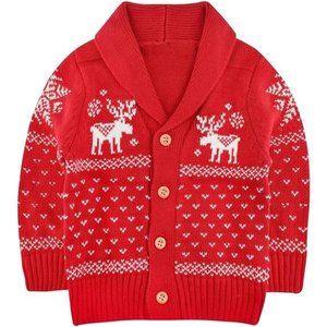 Toddler Baby Boys Girls Deer Christmas Sweater Button-up Cotton Coat NWT